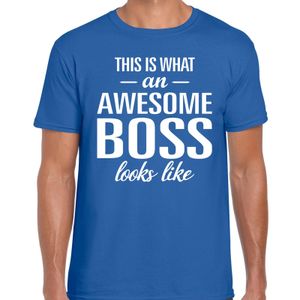 Awesome Boss tekst t-shirt blauw heren 2XL  -