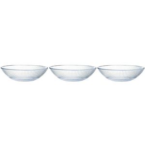 3x Salade schalen/slakommen van glas met relief 26 cm