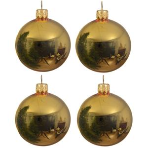 Decoris kerstballen - 4x st - goud - D10 cm - glas - glans - kerstversiering