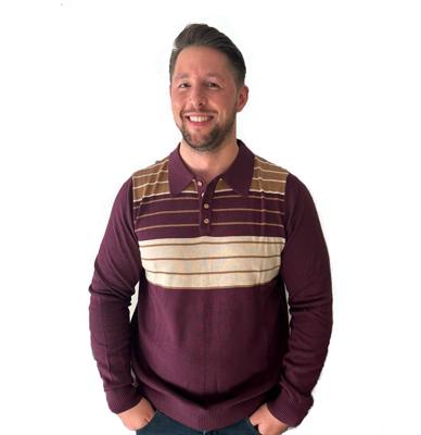 50% korting | Collectif Jo Striped Polo Jumper Burgundy-XL