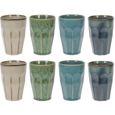 Koffiekopjes - porselein - multi kleuren - set 8x stuks - 330 ml