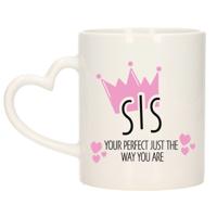 Cadeau koffie/thee mok voor zus - kroon/hartjes - roze - 300 ml - keramiek - Moederdag Cadeau koffie/thee mok voor zus - kroon/hartjes - roze - 300 ml - keramiek - Moederdag