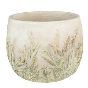 Clayre & Eef Bloempot Ø 19x14 cm Beige Groen Steen Korenhalmen