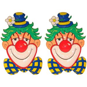 2x Clown met blauw hoedje wanddecoratie 70 cm   -