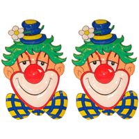 2x Clown met blauw hoedje wanddecoratie 70 cm   - - thumbnail