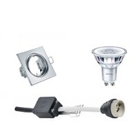 LED Spot Set - GU10 Fitting - Inbouw Vierkant - Glans Chroom - Kantelbaar 80mm - Philips - CorePro 830 36D - 3.5W - Warm