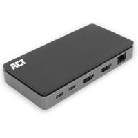 ACT USB-C 4K MST dockingstation voor 2 HDMI-monitoren. Ethernet. USB-C. 3x USB-A. PD passthrough en