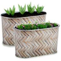 Plantenpot/bloempot teil - 2x - ovaal - zink - bruin - L22,5 x D11,5 x H12 cm