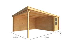 Blokhut met overkapping Els 450 cm bij 350 cm diep Lessenaarsdak - Warentuin collection