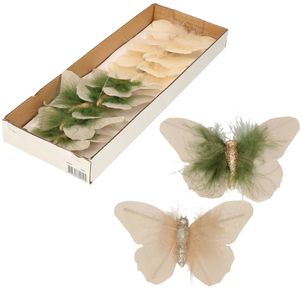 10x stuks decoratie vlinders op clip creme/beige 11 x 8 cm