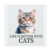 Cadeau tegel kattenliefhebber - Britse Korthaar kat/poes - keramiek - waterverf - 15 cm