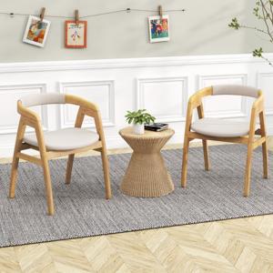 Bamboe Accentstoel Moderne Loungestoel met Zitkussen Stoel voor Woonkamer Slaapkamer Balkon Eetkamer Naturel