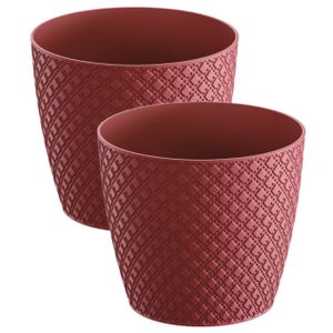 2x stuks orient stijl plantenpot/bloempot kunststof dia 22 cm en hoogte 19 cm rood