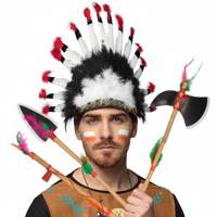 Indianen verkleed accessoires set - Veren tooi en speren/bijl - met ornamenten - volwassenen