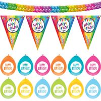 Verjaardag versiering pakket Happy Birthday - ballonnen/vlaggetjes/feestslinger - Feestslingers - thumbnail