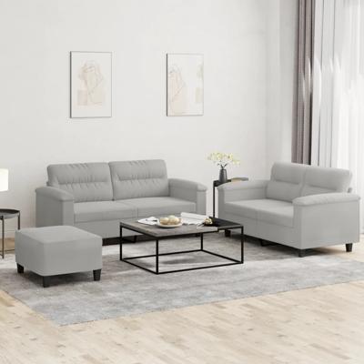3-delige Loungeset met kussens microvezelstof lichtgrijs