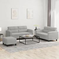 3-delige Loungeset met kussens microvezelstof lichtgrijs