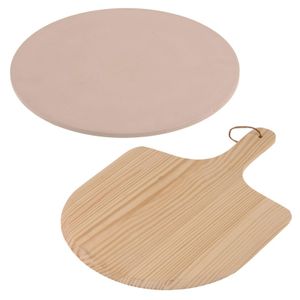 Pizzabak set pizzasteen 33 cm met houten schep