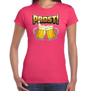 Apres ski t-shirt voor dames - bier - roze - apres ski/oktoberfest