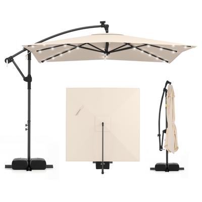 Zonne-LED-parasol met Zijdelingse Bevestiging 250 x 250 cm Vierkante Tuinparasol voor Buiten met 360°-Draaifunctie-Beige