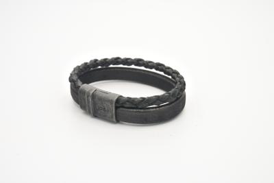 JOSH Heren Dubbele Leren Armband Vintage Zwart | 09264-BRA