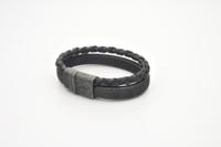 JOSH Heren Dubbele Leren Armband Vintage Zwart | 09264-BRA