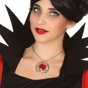 Atosa Verkleed sieraden ketting met edelsteen - zilver/rood - dames - kunststof - Heks/vampier   -