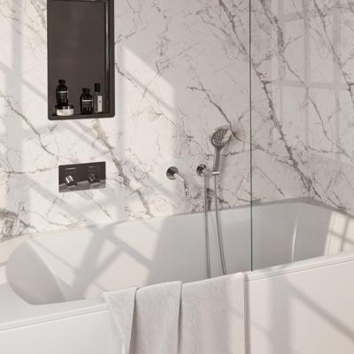 BRAUER Stripe Thermostatische Badkraan - drukknoppen - SET 04 - inbouw - uitloop - 3-standen handdouche - doucheslang - wandaansluitbocht - chroom 5-CE-364