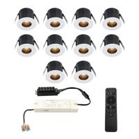 Set van 10 Olivia LED Mini Inbouwspots met Trafo - 12 Volt 3 Watt 150 lumen - Dimbaar - Verzonken - Plat 36mm - 2700K - IP44 waterdicht - Wit - Veranda Spotjes - Overkapping Spotjes