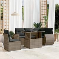 6-delige Loungeset met kussens poly rattan grijs