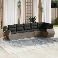 6-delige Loungeset met kussens poly rattan grijs 6-delige Loungeset met kussens poly rattan grijs