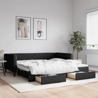 Slaapbank met onderschuifbed en lades 100x200 cm stof zwart