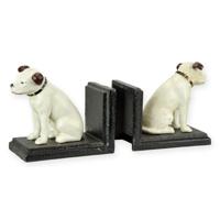 A PAIR OF CAST IRON NIPPER DOG BOOKENDS, BLACK BASE A PAIR OF CAST IRON NIPPER DOG BOOKENDS, BLACK BASE