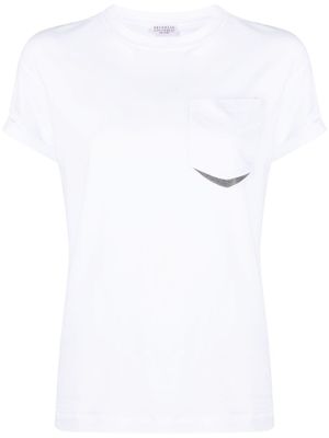 Brunello Cucinelli t-shirt à ornements métalliques - Blanc