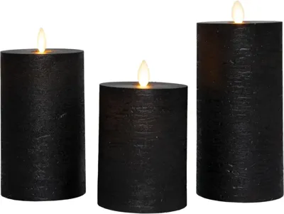Anna&apos;s Collection LED kaars oplaadbaar flame effect rustiek set 7.5 cm zwart 3 stuks