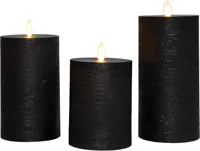 Anna&apos;s Collection LED kaars oplaadbaar flame effect rustiek set 7.5 cm zwart 3 stuks