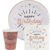 Verjaardag feest bekertjes/bordjes en servetten happy birthday - 30x - rose goud