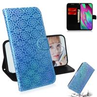 Voor Galaxy A40 effen kleur kleurrijke magnetische Buckle horizontale Flip PU lederen draagtas met houder & kaartsleuven & portemonnee & Lanyard (blau