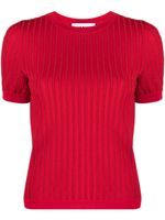 Moschino stripe-embroidered ribbed-knit top - Rouge - thumbnail