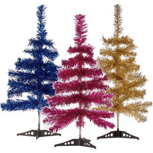 Set van 3x kleine glitter folie kerstbomen 60 cm - Diverse kleuren