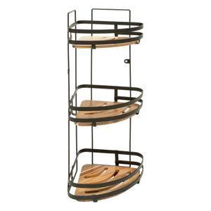 Badkamer douche rekje organizer - zwart metaal/acacia hout -staand - 22 x 22 x 55 cm