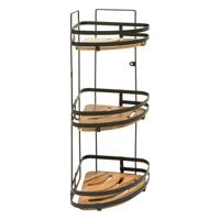 Badkamer douche rekje organizer - zwart metaal/acacia hout -staand - 22 x 22 x 55 cm