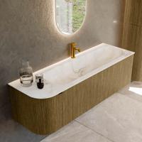 Badmeubel Mondiaz Kurve-Dlux | 145 cm cm | Meubelkleur Dusk | Wastafelkleur Frappe | Solid surface | Wasbak rechter zijde spoelbak | 1 kraangat