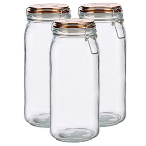 Set van 3x stuks glazen luxe keuken voorraadpotten/voorraadbussen met klepdeksel koper 2100 ml