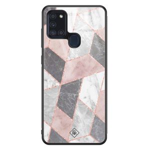 Samsung Galaxy A21s glazen hardcase - Stone grid