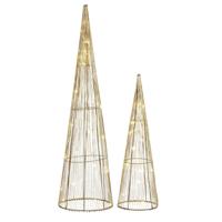 Mica Decorations LED kegels set - kerstboom lampen - goud - polyester/metaal - H60 en H40 cm