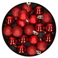 60x stuks kleine kunststof kerstballen rood 3 cm mat/glans/glitter - Kerstbal - thumbnail