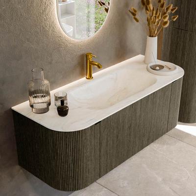 Badmeubel Mondiaz Kurve-Dlux | 120 cm cm | Meubelkleur Shadow | Wastafelkleur Ostra | Solid surface | Wasbak midden spoelbak | 1 kraangat