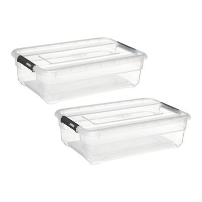 5Five opberg kist met deksel - 2x - Box - 26 liter - 58 x 39 x 18 cm - kunststof - transparant