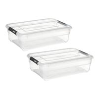 5Five opberg kist met deksel - 2x - Box - 26 liter - 58 x 39 x 18 cm - kunststof - transparant